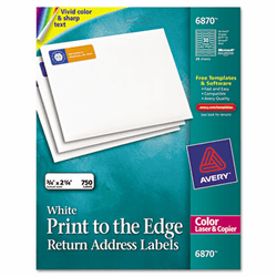 AVE6870 Return Address Labels for Color Laser & Copier, 3/4 x 2-1/4, Matte White, 750/PK By AVERY-DENNISON