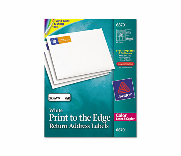 AVE6870 Return Address Labels for Color Laser & Copier, 3/4 x 2-1/4, Matte White, 750/PK By AVERY-DENNISON