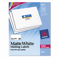 AVE6871 Address Labels for Color Laser & Copier, 1-1/4 x 2-3/8, Matte White, 450/Pack By AVERY-DENNISON