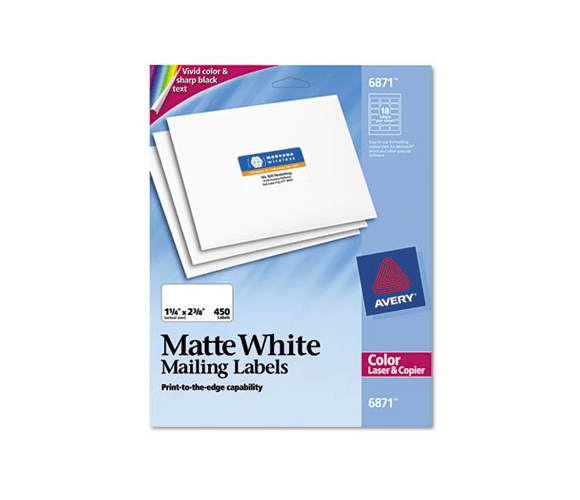AVE6871 Address Labels for Color Laser & Copier, 1-1/4 x 2-3/8, Matte White, 450/Pack By AVERY-DENNISON