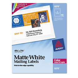 AVE6876 Shipping Labels for Color Laser & Copier, 4-3/4 x 7-3/4, Matte White, 50/Pack By AVERY-DENNISON