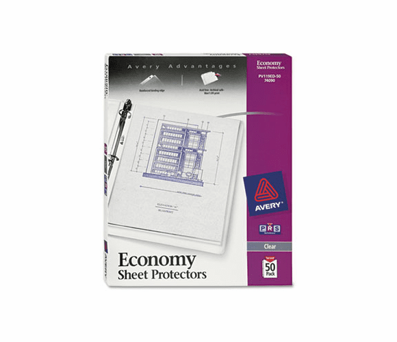 AVE74090 Top-Load Poly Sheet Protectors, Economy Gauge, Letter, Clear, 50/Box By AVERY-DENNISON