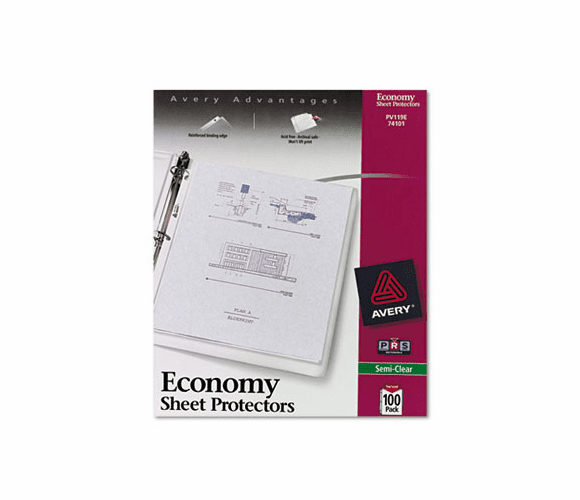 AVE74101 Top-Load Poly Sheet Protectors, Economy Gauge, Letter, Semi-Clear, 100/Box By AVERY-DENNISON
