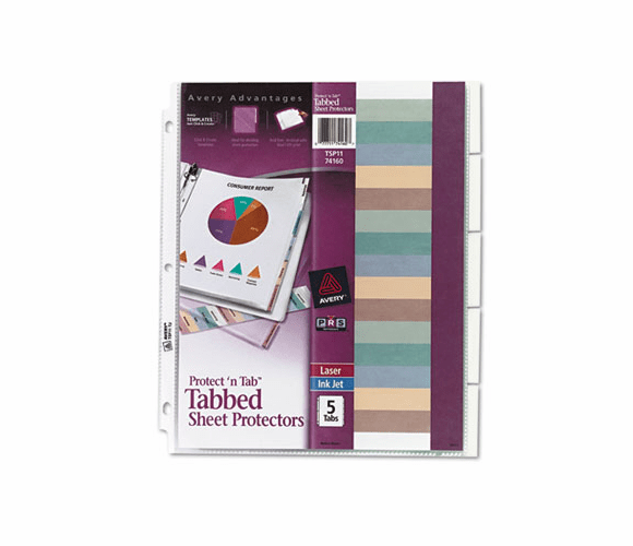 AVE74160 Protect 'n Tab Top-Load Clear Sheet Protectors w/Five Tabs, Letter By AVERY-DENNISON