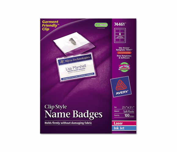 AVE74461 Badge Holders w/Laser/Inkjet Inserts, Top Load, 2 1/4 x 3 1/2, White, 100/Box By AVERY-DENNISON
