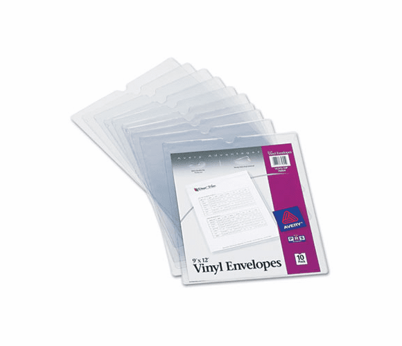 AVE74804 Top-Load Clear Vinyl Envelopes w/Thumb Notch, 9 x 12 Insert Size, 10/Pack By AVERY-DENNISON