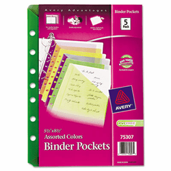 AVE75307 Small Binder Polypropylene Pockets, 7-Hole Punched, Assorted, 5-1/2 x 11, 5/Pk By AVERY-DENNISON