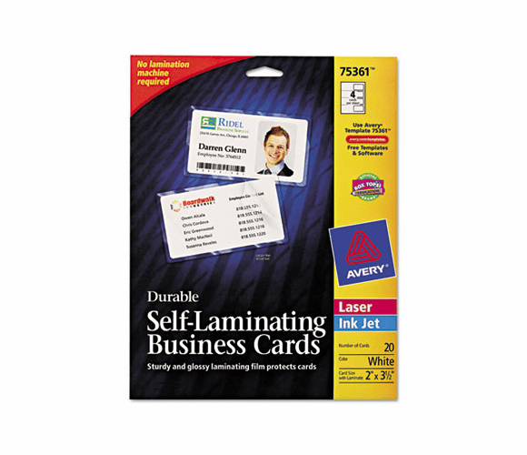 AVE75361 Self-Laminating Business/ID Cards, White Matte, 2 1/4 x 3 1/2, 20/PK By AVERY-DENNISON
