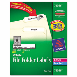 AVE75366 Permanent Self-Adhesive Laser/Inkjet File Fldr Labels, 3-7/16x2/3, WE, 1800/Box By AVERY-DENNISON