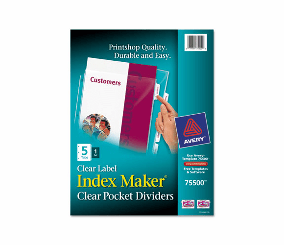 AVE75500 Index Maker Clear Label Three-Hole Punch View Dividers, Letter, 5/Set By AVERY-DENNISON