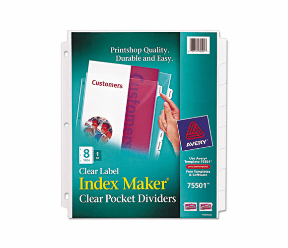 AVE75501 Index Maker Clear Label Three-Hole Punch View Dividers, Letter, 8/Set By AVERY-DENNISON