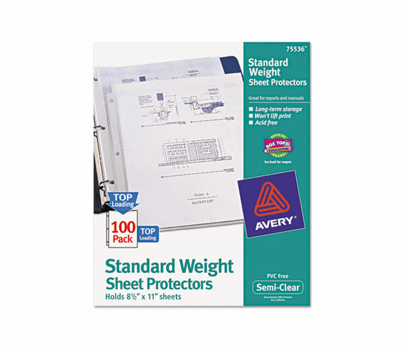 AVE75536 Top-Load Polypropylene Sheet Protectors, Letter, Semi-Clear, 100/Box By AVERY-DENNISON