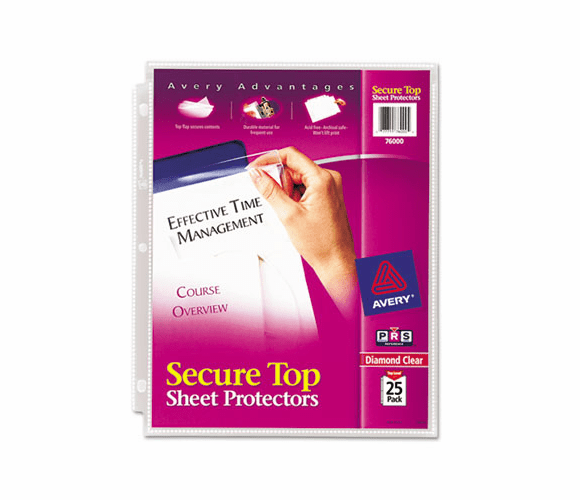 AVE76000 Secure Top Sheet Protectors, Heavy Gauge, Letter, Diamond Clear, 25/Pack By AVERY-DENNISON