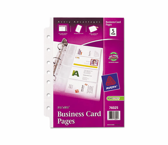 AVE76025 Business Card Binder Pages, 8 2 x 3 1/2 Cards/Page, 5 Pages/Pack By AVERY-DENNISON