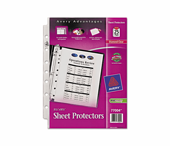 AVE77004 Top Load Sheet Protector, Heavyweight, 8.5 x 5.5, Clear 25/Pk By AVERY-DENNISON