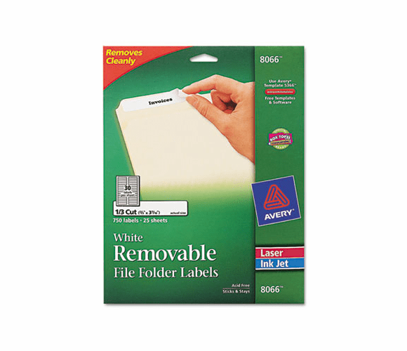 AVE8066 Removable Inkjet/Laser Filing Labels, 2/3 x 3-7/16, White, 750/Pack By AVERY-DENNISON
