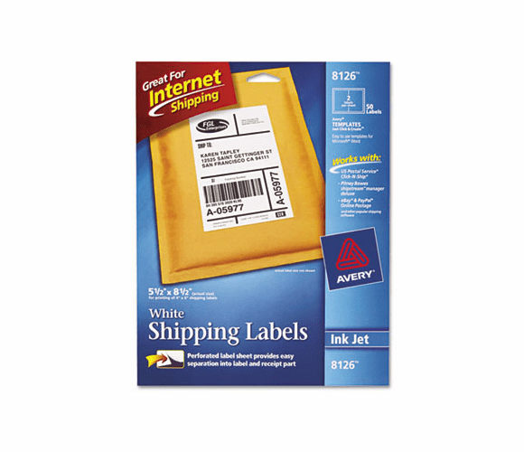 AVE8126 Shipping Labels with TrueBlock Technology, 5-1/2 x 8-1/2, White, 50/Pack By AVERY-DENNISON