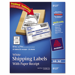 AVE8127 Shipping Labels with Paper Receipt, 5 1/16 x 7 5/8, White, 25/Pack By AVERY-DENNISON