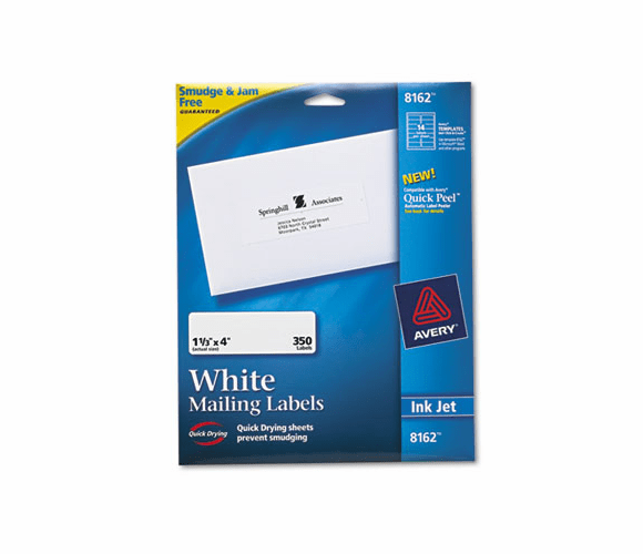 AVE8162 Easy Peel Inkjet Address Labels, 1-1/3 x 4, White, 350/Pack By AVERY-DENNISON
