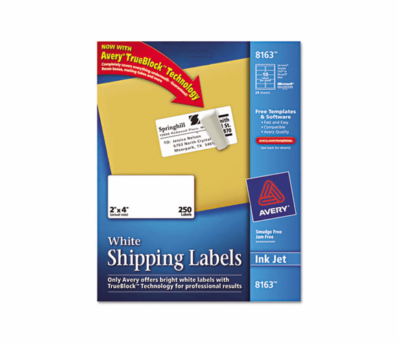 AVE8163 Shipping Labels with TrueBlock Technology, 2 x 4, White, 250/Pack By AVERY-DENNISON