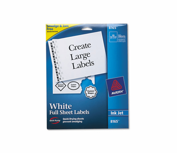 AVE8165 Shipping Labels with TrueBlock Technology, 8-1/2 x 11, White, 25/Pack By AVERY-DENNISON