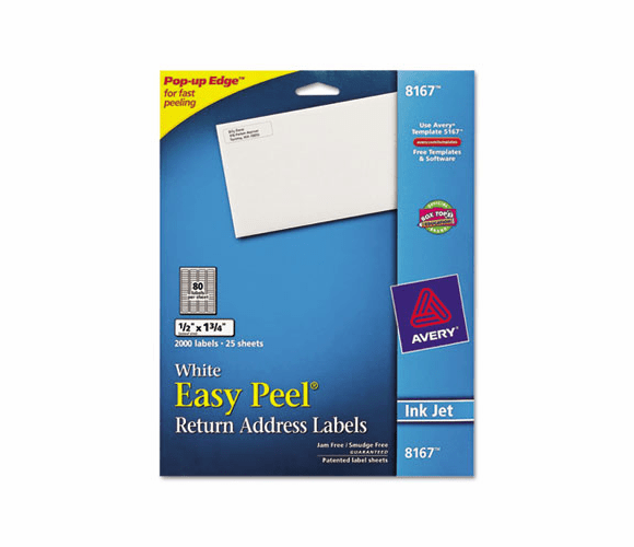 AVE8167 Easy Peel Inkjet Return Address Labels, 1/2 x 1-3/4, WE, 2000/Pack By AVERY-DENNISON