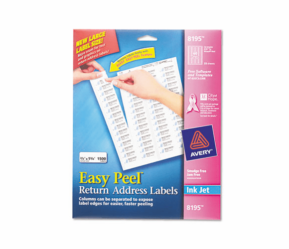 AVE8195 Easy Peel Inkjet Return Address Labels, 2/3 x 1-3/4, White, 1500/Pack By AVERY-DENNISON