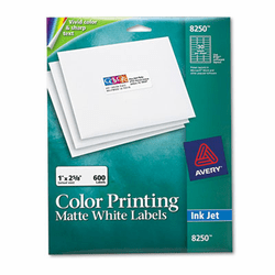 AVE8250 Inkjet Labels for Color Printing, 1 x 2-5/8, Matte White, 600/Pack By AVERY-DENNISON