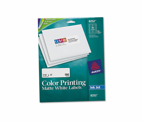AVE8252 Inkjet Labels for Color Printing, 1-1/3 x 4, Matte White, 280/Pack By AVERY-DENNISON