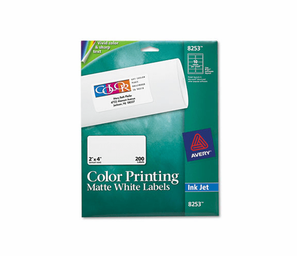 AVE8253 Inkjet Labels for Color Printing, 2 x 4, Matte White, 200/Pack By AVERY-DENNISON