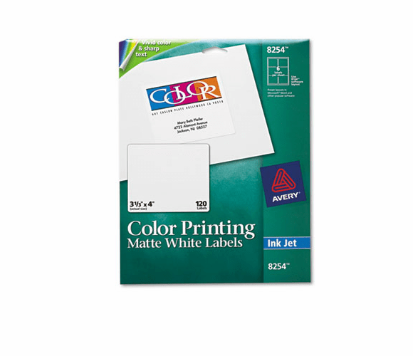 AVE8254 Inkjet Labels for Color Printing, 3-1/3 x 4, Matte White, 120/Pack By AVERY-DENNISON