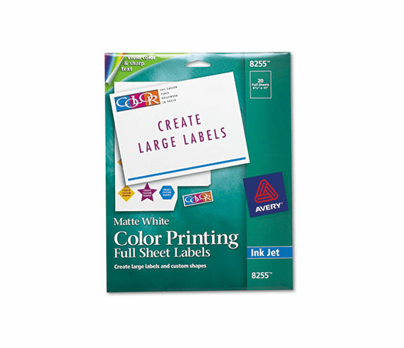 AVE8255 Inkjet Labels for Color Printing, 8-1/2 x 11, Matte White, 20/Pack By AVERY-DENNISON