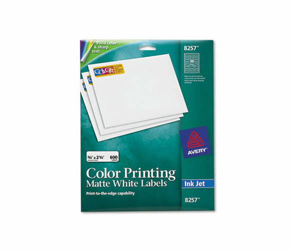 AVE8257 Inkjet Labels for Color Printing, 3/4 x 2-1/4, Matte White, 600/Pack By AVERY-DENNISON