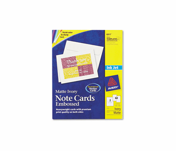 AVE8317 Printable Embossed Cards, 4-1/4 x 5-1/2, Ivory, 2/Page, 60/Box with Envelopes By AVERY-DENNISON
