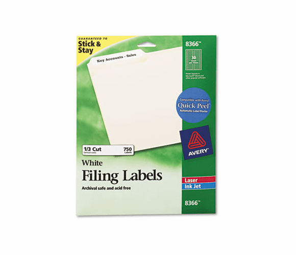 AVE8366 Permanent Self-Adhesive Laser/Inkjet File Folder Labels, White, 750/Pack By AVERY-DENNISON