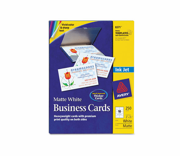 AVE8371 Inkjet Matte Business Cards, 2 x 3 1/2, White, 10/Sheet, 250/Pack By AVERY-DENNISON
