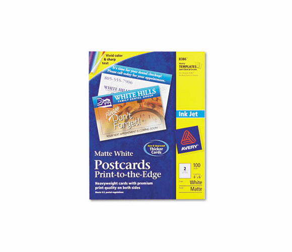 AVE8386 Inkjet-Compatible Postcards, 4 x 6, Two per Sheet, 100 Cards/Pack By AVERY-DENNISON