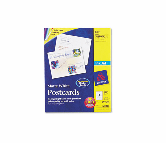 AVE8387 Inkjet-Compatible Postcards, 5-1/2 x 4-1/4, Four per Sheet, 200 Cards/Box By AVERY-DENNISON