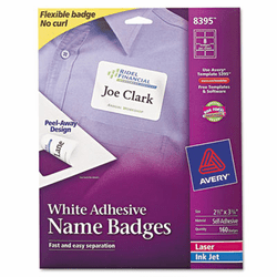 AVE8395 Flexible Self-Adhesive Laser/Inkjet Name Badge Labels, 2-1/3 x 3-3/8, WE, 160/Pk By AVERY-DENNISON