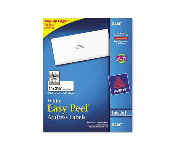 AVE8460 Easy Peel Inkjet Address Labels, 1 x 2-5/8, White, 3000/Box By AVERY-DENNISON