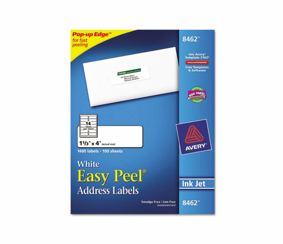 AVE8462 Easy Peel Inkjet Address Labels, 1-1/3 x 4, White, 1400/Box By AVERY-DENNISON