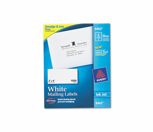 AVE8463 Shipping Labels with TrueBlock Technology, 2 x 4, White, 1000/Box By AVERY-DENNISON