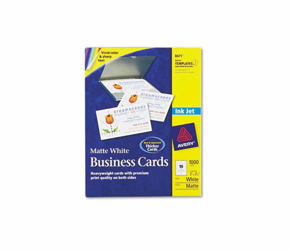 AVE8471 Inkjet Matte Business Cards, 2 x 3 1/2, White, 10/Sheet, 1000/Box By AVERY-DENNISON