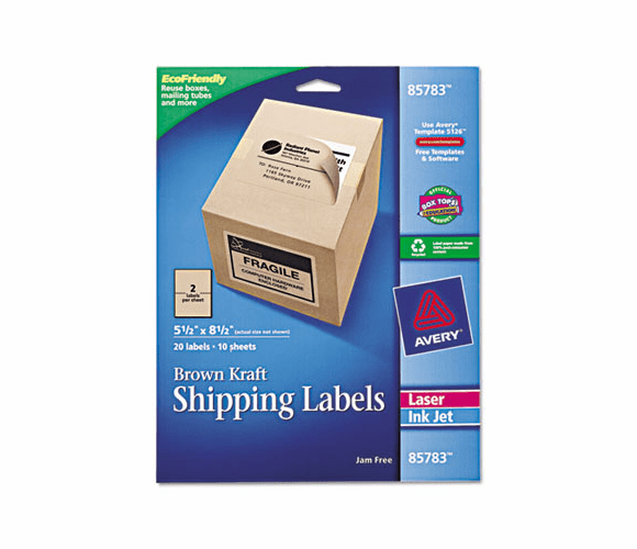 AVE85783 Brown Kraft Shipping Labels, 5 1/2 x 8 1/2, 20/Pack By AVERY-DENNISON