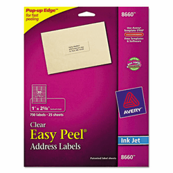 AVE8660 Easy Peel Inkjet Mailing Labels, 1 x 2-5/8, Clear, 750/Pack By AVERY-DENNISON