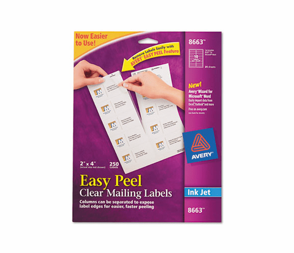 AVE8663 Easy Peel Inkjet Mailing Labels, 2 x 4, Clear, 250/Pack By AVERY-DENNISON