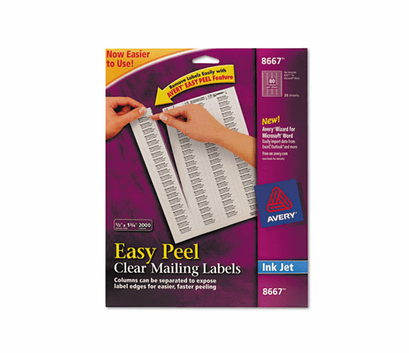 AVE8667 Easy Peel Inkjet Mailing Labels, 1/2 x 1-3/4, Clear, 2000/Pack By AVERY-DENNISON