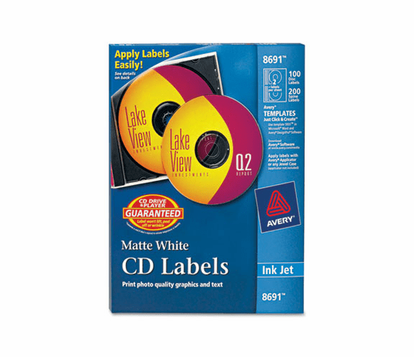 AVE8691 Inkjet CD/DVD Labels, Matte White, 100/Pack By AVERY-DENNISON