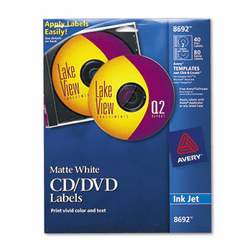 AVE8692 Inkjet CD/DVD Labels, Matte White, 40/Pack By AVERY-DENNISON