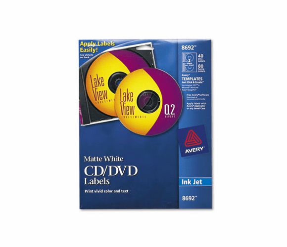AVE8692 Inkjet CD/DVD Labels, Matte White, 40/Pack By AVERY-DENNISON